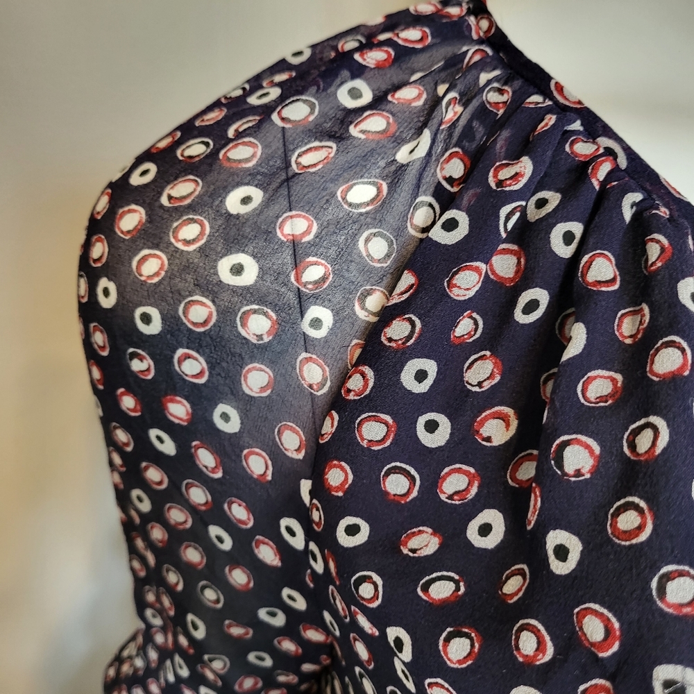 Diane Von Furstenberg blue polka-dot long sleeve sheer silk Flowy Summer blouse - Picture 6 of 15